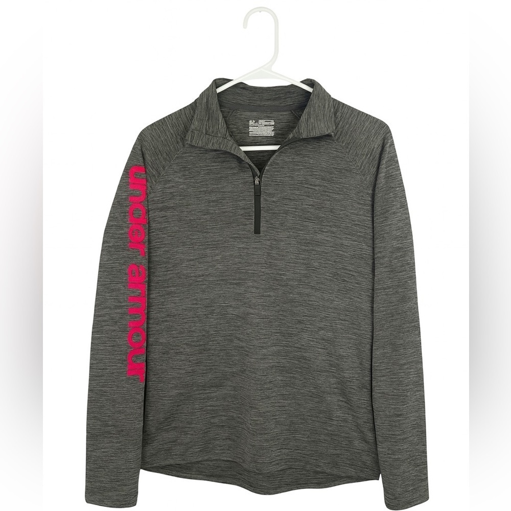 Under Armour HeatGear 1/4 Zip Pullover Gray Pink Youth XL Athletic Shirt